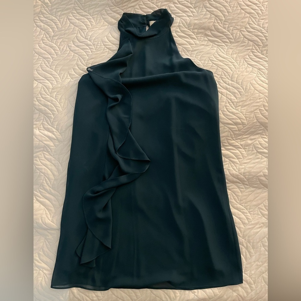 Larkin by Anthropologie Green Chiffon mock neck mini dress